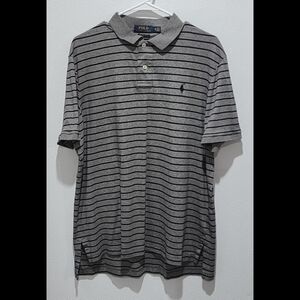 Polo Ralph Lauren Men's Polo Shirt Size XL Pima Soft Touch Grey Navy Stripes